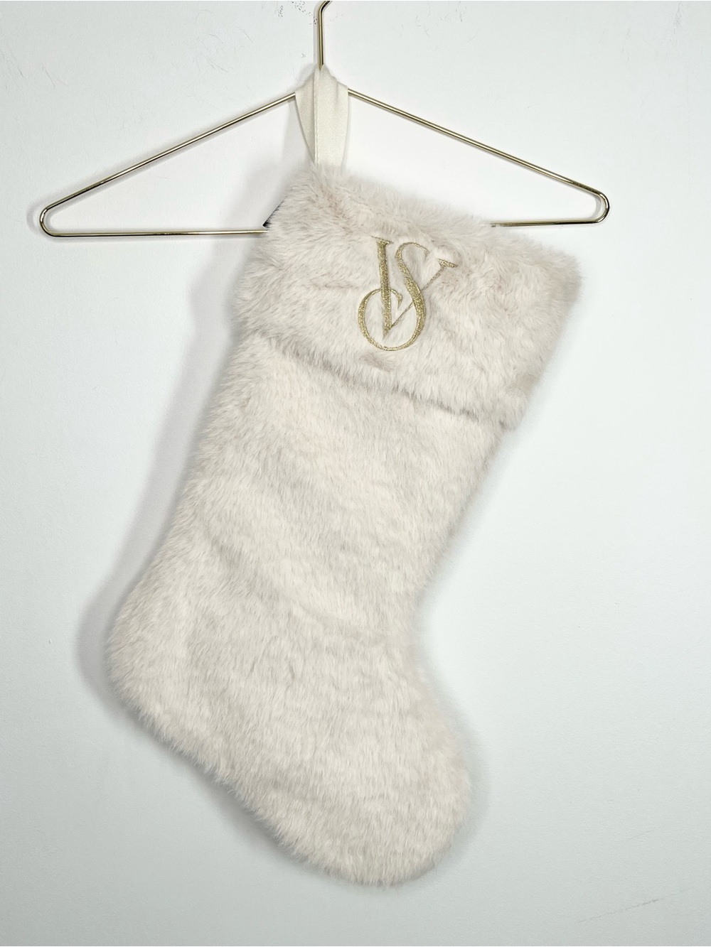 NWT Victoria’s Secret Faux Fur Holiday Stocking Gold Embroidered “VS”